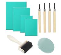 Sctmda Placas de Linóleo 10 Piezas Linoleo Goma Grabado Tallar Sellos de Goma Hoja de Caucho Grabado Juego de Corte de Linóleo Placa de Linóleo Verde Bloques de Linóleo Sellos para Impresión Artesaní