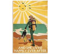 Scuba Diving And She Lived Happily Ever After Metal Sign Art Tin Metal Poster Gift 8 x 12 pulgadas