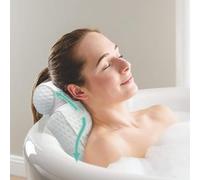 SculifyVita Almohada de baño - Soporte antideslizante de lujo para cabeza y cuello, malla de aire 4D y 6 ventosas, cojín suave para bañera regalo de spa (cuadrado blanco)