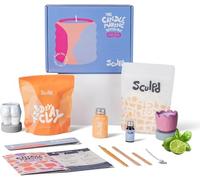 Sculpd Kit de alfarería para principiantes para hacer velas con arcilla secada al aire, para adultos, con cera de soja ecológica, aceite aromático de albahaca y cítricos, barniz, herramientas y guía