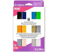 Sculpey Premo: Multipack - Metallics + Glitters - 12 colores, barras de 1 onza, paquete de muestra, no tóxico, proyectos de modelo, suministros de manualidades para adultos