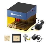 SCULPFUN iCube Pro - Máquina de grabado láser de 5 W con placa de panal, juego de bomba de aire, filtro de humo, velocidad de grabado 10.000 mm/min, protección ocular portátil, cortador láser, control