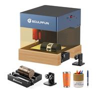 SCULPFUN iCube PRO MAX - Máquina de grabado láser (10 W, con mini rodillo giratorio láser, portátil, con filtro de humo, grabado offline)