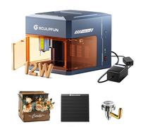 SCULPFUN iCube Ultra Grabador láser portátil de 12W láser totalmente cerrado, área de trabajo de 150x 150mm con bomba de aire con filtro de humo, juego de boquillas de panal, reduce el humo y el polvo