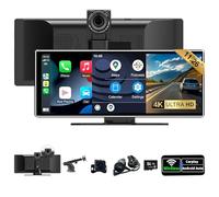 SCUMAXCON Estéreo portátil para automóvil inalámbrico CarPlay Android Auto Airplay 4K Dash CAM con cámara de Respaldo Pantalla táctil IPS de 11.26" Grabación en Bucle GPS BT FM AUX Android Cast