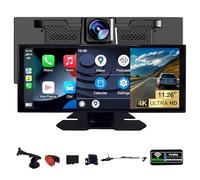 SCUMAXCON Radio de Coche con Pantalla de 11,26" - CarPlay/Android Auto/AirPlay Inalámbrico, Cámara de Reversa 4K, Bluetooth, GPS, FM, Marco Plateado, Borde Negro Instalación en Superficie Curva 0-15°