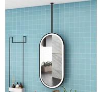 Scumlovy Espejo de baño con Luces LED, Ovalado, Decorativo, para Techo, para afeitarse, maquillarse, con Marco de Metal Negro (40 x 70 cm)