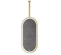 Scumlovy Espejo LED Ovalado Moderno para baño, Ideal para Colgar en el Techo, Espejo Decorativo de Pared Grande con Base de Metal, Dorado (40 x 60 cm)