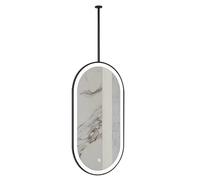Scumlovy Espejos de Techo de Metal con luz LED, Espejo de Afeitar suspendido Ovalado Negro, decoración Moderna para el hogar, Espejo HD Transparente y práctico (40 cm x 60 cm)