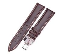 SCWZZWSY 18-24 mm Women Men Vintage Smooth Watch Band Correa marrón oscuro Pulsera de cuero genuino Metal Butterfly Despliegue Hebilla