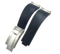SCWZZWSY 20mm goma hebilla corta correa de reloj apto para daytona submariner rollo oysterflex yate maestro muñeca pequeña banda de silicona, Silver Buckle Link
