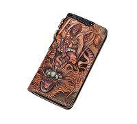 SCWZZWSY Cartera de cuero, bolso de mano con cremallera tallado de mono y dragón, bolso largo plegable, cartera con cremallera hecha a mano, tarjetero de crédito, bolsillo para monedas, Black