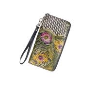 SCWZZWSY Cartera de Cuero para Mujer, Cartera de Mano con Estampado Vintage, Clip para Billetes, Organizador de Tarjetas Hecho a Mano (Color: A)