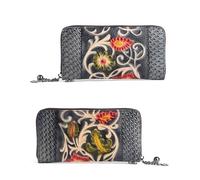 SCWZZWSY Carteras de cuero auténtico, bolso de mano largo vintage en relieve, tarjetero hecho a mano con clip para billetes (color: C), a