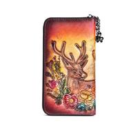 SCWZZWSY Carteras de cuero auténtico, bolso de mano vintage con grabado en relieve, organizador de tarjetas hecho a mano, clip para billetes (color: A), b