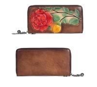 SCWZZWSY Carteras de Cuero Genuino para Mujer, Bolso de Mano con Estampado de Rosas a la Moda, Organizador Hecho a Mano para Tarjetero (Color: C)