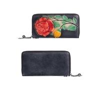 SCWZZWSY Carteras de Cuero Genuino para Mujer, Bolso de Mano con Estampado de Rosas a la Moda, Organizador Hecho a Mano para Tarjetero (Color: C)