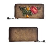 SCWZZWSY Carteras de cuero genuino para mujer, bolso largo con grabado en relieve vintage, bolso de mano hecho a mano, tarjetero de crédito (color: B), c