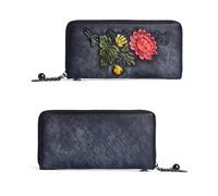 SCWZZWSY Carteras de cuero genuino para mujer, bolso largo con grabado en relieve vintage, bolso de mano hecho a mano, tarjetero de crédito (color: B), a