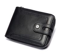 SCWZZWSY Carteras de cuero retro, bolsa de riqueza cosida con clip para billetes, bolsillo para monedas/tarjetas de crédito con 14 ranuras para tarjetas (color: marrón), Black