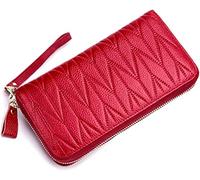SCWZZWSY Carteras para Tarjetas Cartera Larga de Cuero Genuino de Moda Cartera de Piel de Vaca con Cremallera (Color : Red)