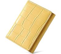 SCWZZWSY Carteras para Tarjetas Grano de Piedra Tríptico Cartera pequeña Estuche para Tarjetas de Dama Cartera de Cuero Suave para Dama Párrafo Corto (Color : Yellow)