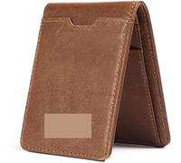 SCWZZWSY Carteras para Tarjetas Tarjetero de Cuero Delgado Cartera con Bolsillo Frontal Plegable con Tarjetero de Visita de Bloqueo Cuero Genuino (Color: Marrón), Marrón