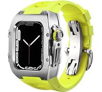 SCWZZWSY Juego de correa de reloj de goma y acero inoxidable, para 8 7 44 mm/45 mm kit de reajuste de lujo correa fluororubber caso de cubierta de bisel de metal, para IWatch SE 6 5 4 reemplazo de