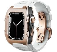 SCWZZWSY Juego de correas de reloj de acero inoxidable y goma, para iWatch SE 6 5 4 y 45 mm, kit de readaptación de lujo, correa de caucho fluorado, cubierta de bisel de metal, para iWatch SE 6 5 4 de