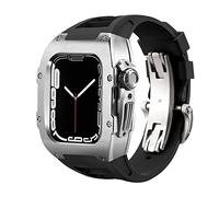SCWZZWSY Kit de modificación de lujo para Band Series 8, 7, 44 mm, 45 mm, correa de goma, carcasa de metal para iWatch SE 6, 5, 4, kit de readaptación de bricolaje, 44MM