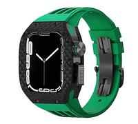SCWZZWSY Kit de modificación de lujo para correa y funda de 8, 7, 45 mm, para iWatch Series 6, SE, 5, 4, 44 mm, funda de fibra de carbono, correa de goma, kit de correas de reloj, 44MM