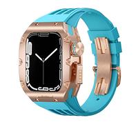 SCWZZWSY Kit de modificación de lujo para correa y funda de 8, 7 y 45MM, para iWatch Series 6 SE, 5, 4, 44MM, caja de aleación de titanio, Kit de Mod con correa de goma, correas de reloj