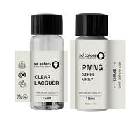 SD COLORS Pintura de retoque de color gris de acero PMNG de 15 ML para reparación de arañazos y rasguños, código de color gris acero (pintura + laca).