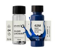 SD COLORS Pintura para retocar de color azul de cristal profundo, 42 m, 15 ML, cepillo de reparación de arañazos, código de color 42 m, azul cristalino profundo (pintura + laca).