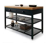 SDA287MZ Isla de Cocina con Mesa preparación estantes y cajones Estructura Metal Tapa Madera Carrito de Servicio(Grande)