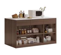 SDA287MZ Isla de Cocina Madera con estantes Ajustables Tapa Piedra y Almacenamiento manija Oculta Carrito de Servicio(Bruin,Medio)