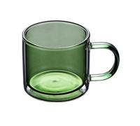 SDA287MZ Versátil Tazas de vidrio doble pared colores, tazas té o café borosilicato con asa, 250 ml(Avocado green)