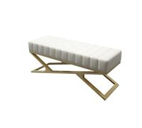 SDA287MZ Vestíbulo Banco de Dormitorio, Banco otomano con Patas Metal Dorado, Entrada tapizado, Zapatos Moderno for Sala Estar Vestíbulo(Blanco,100 * 40 * 44cm)