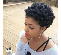 SdaryWare Pelucas Cortas y rizadas Peluca de Corte Pixie, Peluca de Pelo de Fibra química de Seda de Alta Temperatura, Peluca de Alta Densidad, Cabello Corto Rizado pequeño Africano, pa(Negro)