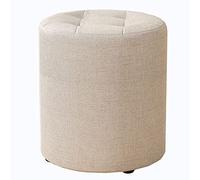 SdaryWare Reposapiés otomano Redondo Grande con Asiento Acolchado para Entrada, Sala de Estar, Dormitorio, tocador de Madera Azul con Capacidad de 330 LB, Star of Light,Beige-Large