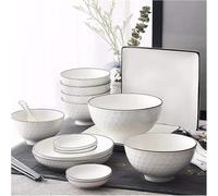 SdaryWare Vajilla de Porcelana de 56 Piezas, Juego Combinado Nordic Black Line de cerámica con Cuenco, Platos, cucharas y Servicio para 10 Personas.
