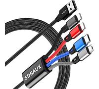 SDBAUX 3A 1.2M Multi Cable de Carga 4 en 1, Múltiple USB Cable de Cargador Nylon Con 2*IP/Tipo C/Micro USB Conectores Adaptador de Cable, para Tablet Samsung Galaxy S25 S24 S22 Huawei Sony Oneplus LG
