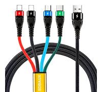 SDBAUX 3A 1.2M Múltiple Cable de Carga 4 en 1, USB Cable de Cargador Nylon Con 2*Tipo C/Phone/Micro USB Conectores de Cable, para iPhone 17 16 15, Android Galaxy, Moto, Hoor View, Sony, LG, PS5