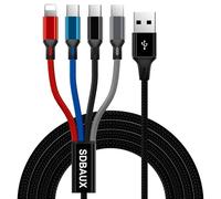 SDBAUX 3A 1.2M Múltiple Cable de Carga 4 en 1, USB Cable de Cargador Nylon Con 2*Tipo C/Phone/Micro USB Conectores de Cable, para Teléfono iOS, Android Galaxy, Moto, Hoor View, Sony, Oneplus, LG, PS5