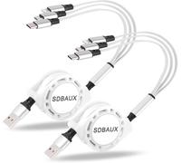 SDBAUX Cable Multi Cargador [3A/1M/2 Pack], Cable de Carga Retráctil USB Universal 3 en 1 con Conectores iPhone/Micro USB/Tipo C, para iOS Teléfono, Android Galaxy, LG, Oneplus, Moto, Hoor View, Sony
