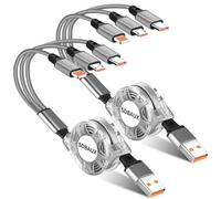 SDBAUX Cable Multi Cargador [3A/1M/2 Pack], Cable de Carga Retráctil USB Universal 3 en 1 con Conectores para iP/Micro USB/Tipo C, para iOS Teléfono, Android Galaxy, Oneplus, Moto, Hoor View, Xiaomi