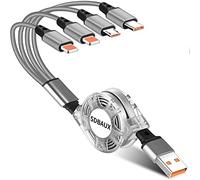 SDBAUX Cable Multi Cargador 3A 1M, Universal 4 en 1 Retráctil Divisor USB de Carga Rápida y Conectores 2*iP Micro USB Tipo C, para Teléfonos iOS, Android Galaxy, LG, Moto, Hoor View, Oneplus, Sony