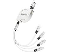 SDBAUX Cable Multi Cargador 3A 1M, Universal 4 en 1 Retráctil Divisor USB de Carga Rápida y Conectores 2*Tipo C/iPhone/Micro USB, para Teléfonos iOS, Android Galaxy, LG, Moto, Hoor View, Oneplus, Sony