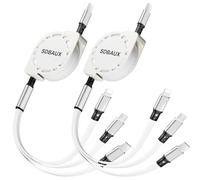 SDBAUX Paquete de 2 cables USB C a multi retráctiles 4 en 1, carga estándar | Tipo C a con puertos iP/Tipo C/Micro USB 3, para iPhone, Samsung Galaxy, Moto, Xiaomi, LG, Sony, auriculares