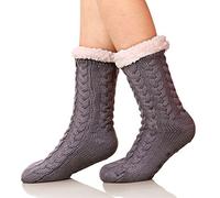 SDBING - Calcetines de invierno para mujer, súper suaves, cálidos, acogedores, con forro polar y pinzas, para mujer, Gris-oscuro, 6-10